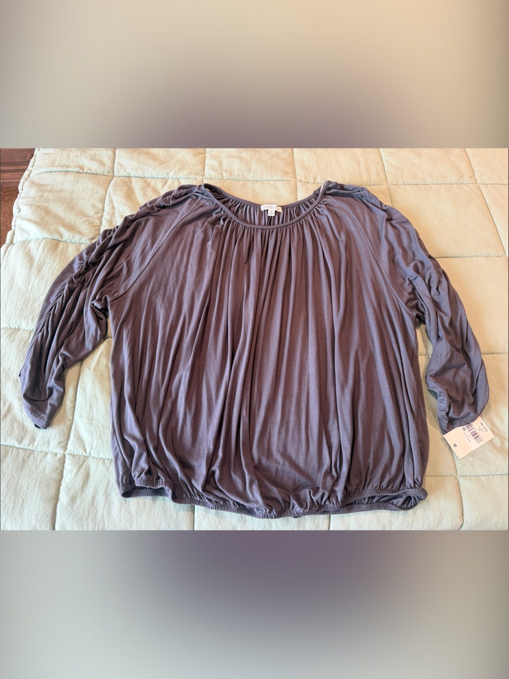 Women's Slate Grey Gathered Long-Sleeve Top